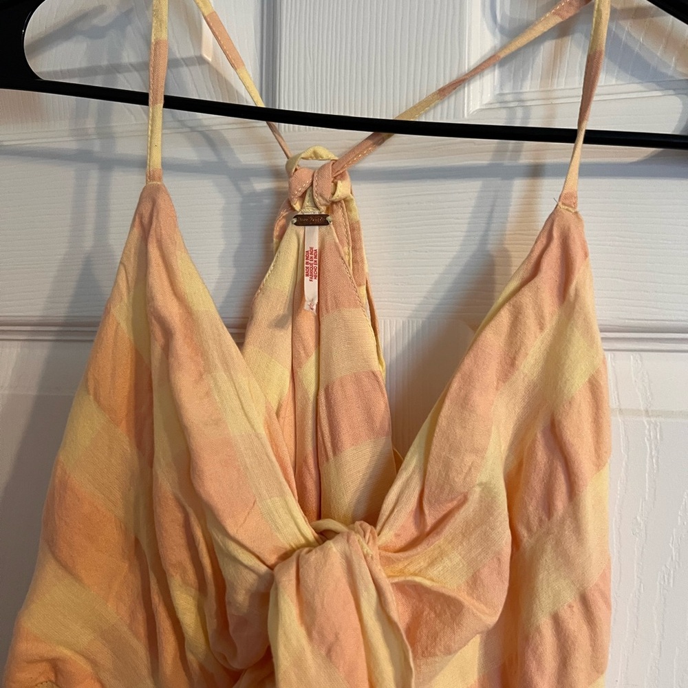 Tie-Front Free People via gingham cami midi dress in yellow - Picture 10 of 11